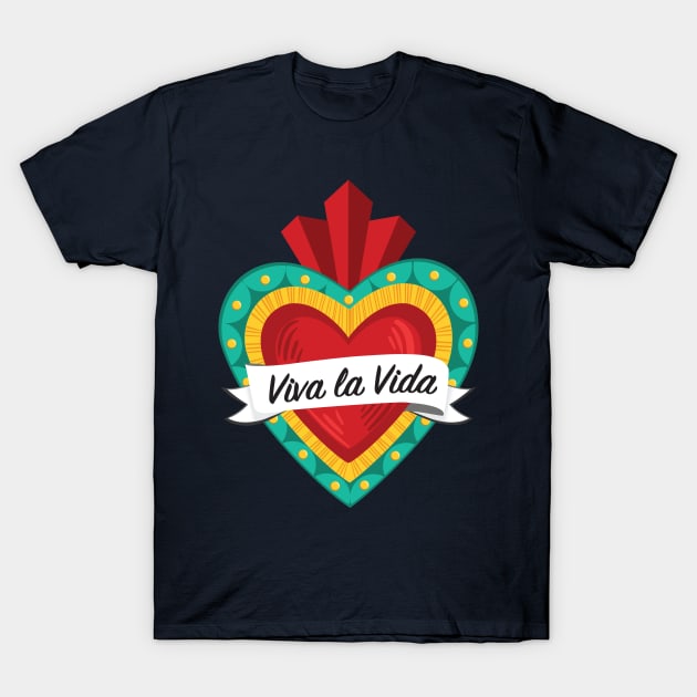 Mexican Sacred Heart III / "Viva la Vida" Frida Kahlo's Quote in Spanish by Akbaly T-Shirt by Akbaly